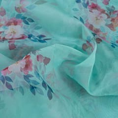 Sea Green Colour Organza Digital Printed Fabric