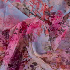 Grey Colour Organza Digital Printed Fabric