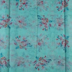 Sea Green Colour Organza Digital Printed Fabric