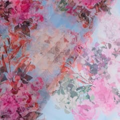 Grey Colour Organza Digital Printed Fabric