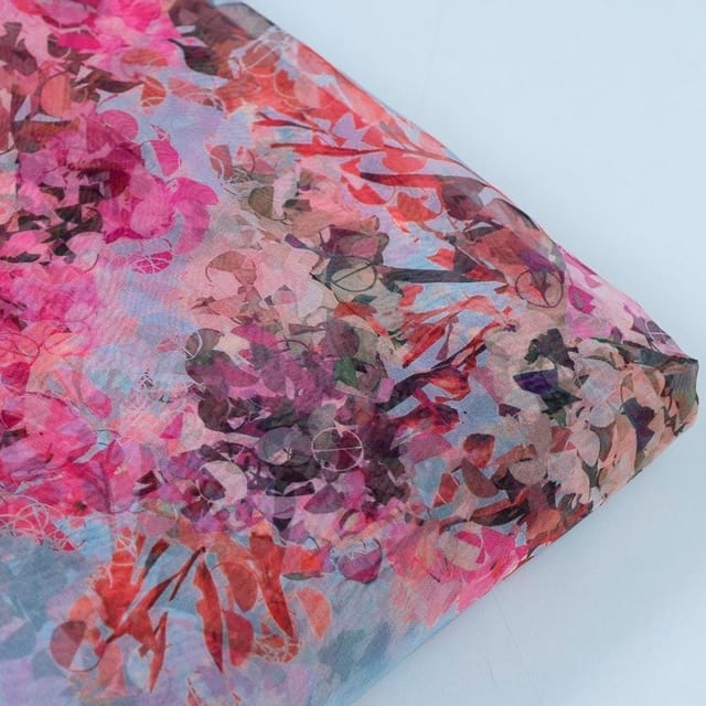 Grey Colour Organza Digital Printed Fabric