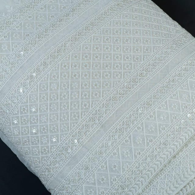 Dyeable Georgette Sequins and Zari Embroidered Fabric Big Width