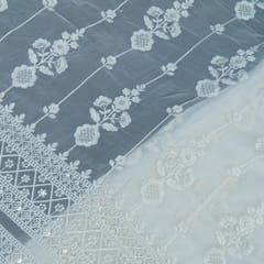 Dyeable Georgette Sequins and Zari Embroidered Fabric Big Width