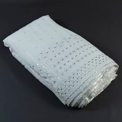 Dyeable Georgette White Thread and Mirror Embroidered Fabric Big Width