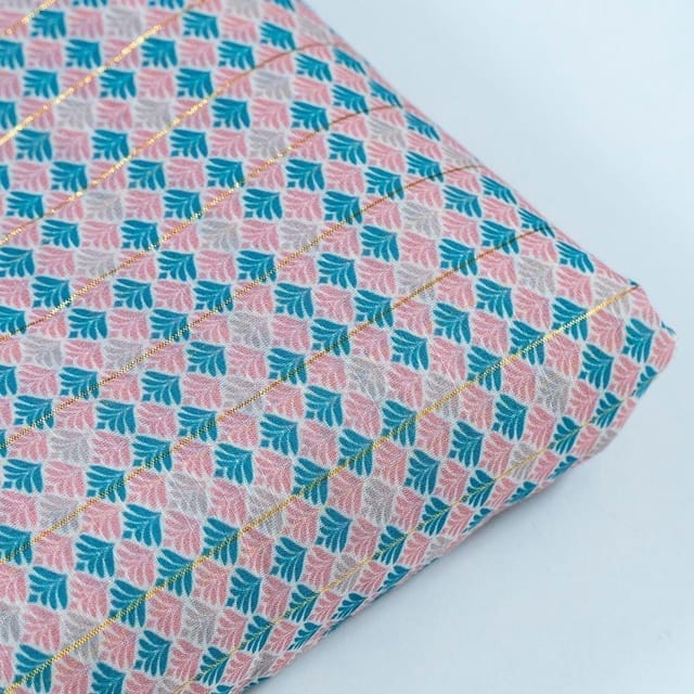 White Colour Muslin Zari Digital Printed Fabric