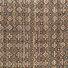Beige Brown Muslin Zari Digital Printed Fabric