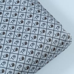 Grey Colour Raw Silk Digital Printed Fabric