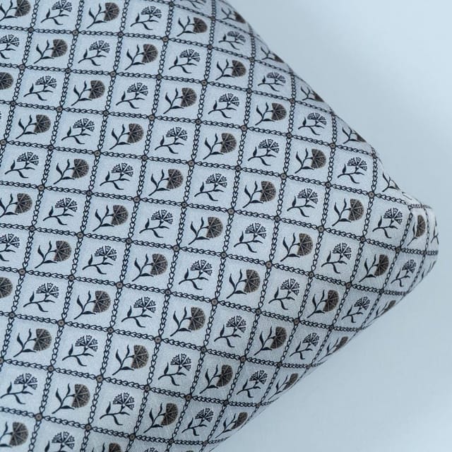 Grey Colour Raw Silk Digital Printed Fabric