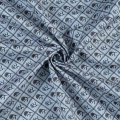 Grey Colour Raw Silk Digital Printed Fabric