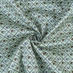 Pista Green Colour Raw Silk Digital Printed Fabric