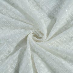 White Colour Georgette Lakhnavi Embroidered Fabric