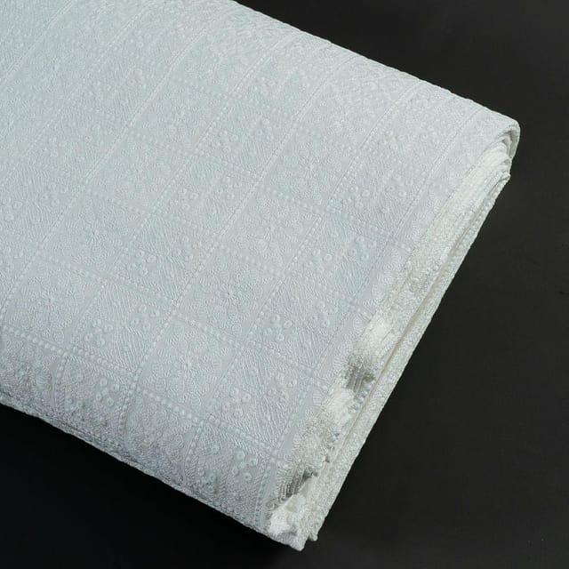 White Colour Georgette Lakhnavi Embroidered Fabric
