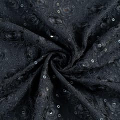 Black Colour Georgette Lakhnavi Embroidered Fabric