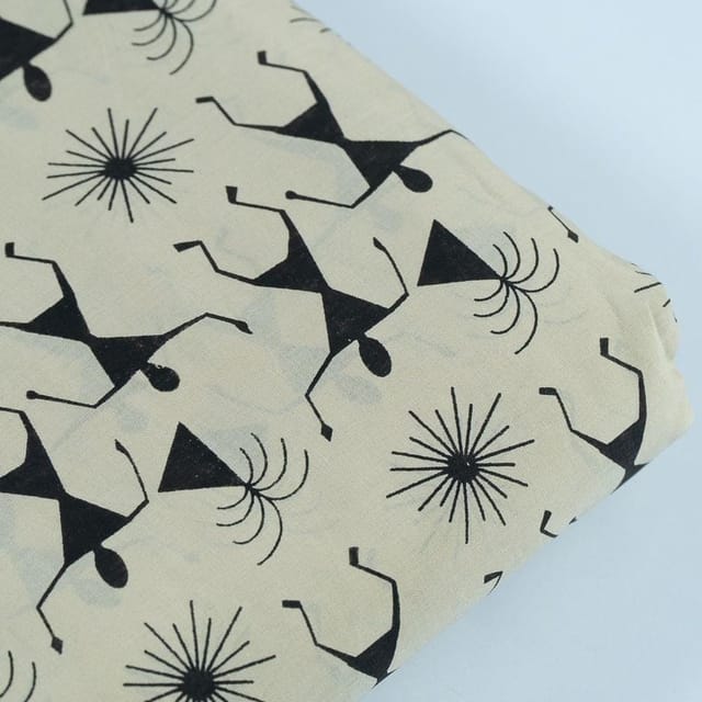 Cream Colour Cotton Printed Fabric
