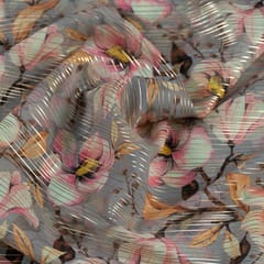 Grey Colour Georgette Foil Printed Fabric