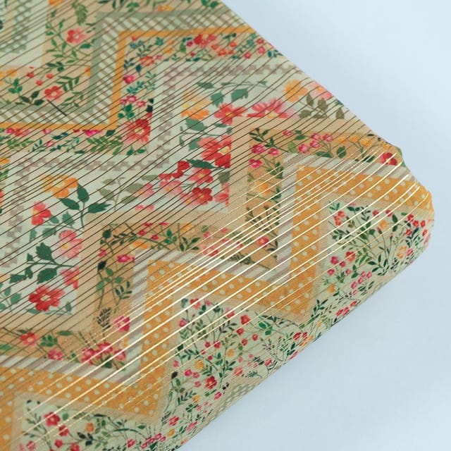 Green Colour Georgette Foil Printed Fabric