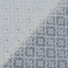 Off White Colour Dyeable Georgette Embroidered Fabric