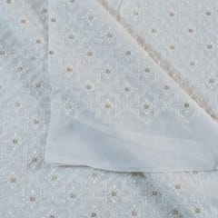 Off White Colour Dyeable Georgette Embroidered Fabric