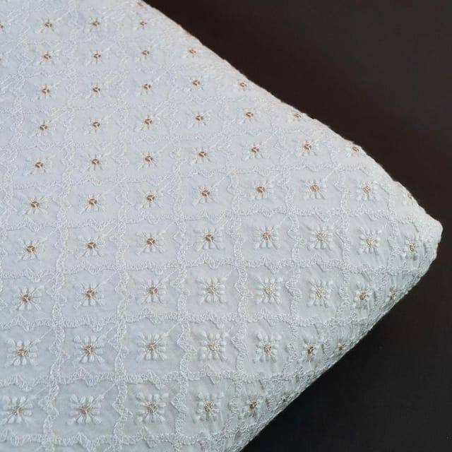 Off White Colour Dyeable Georgette Embroidered Fabric