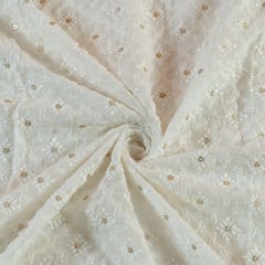 Off White Colour Dyeable Georgette Embroidered Fabric