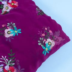 Wine Colour Georgette Thread Embroidered Fabric