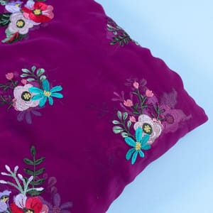 Wine Colour Georgette Thread Embroidered Fabric