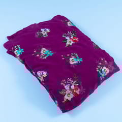 Wine Colour Georgette Thread Embroidered Fabric