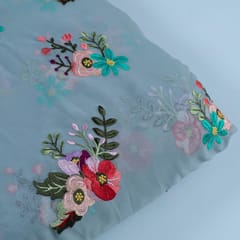 Grey Colour Georgette Thread Embroidered Fabric