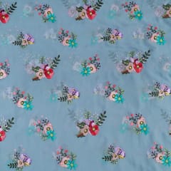 Grey Colour Georgette Thread Embroidered Fabric