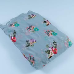 Grey Colour Georgette Thread Embroidered Fabric