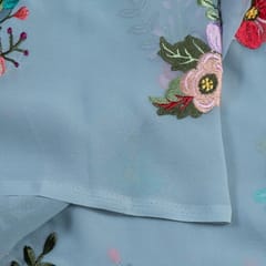 Grey Colour Georgette Thread Embroidered Fabric