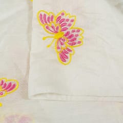 Cream Colour Modal Chanderi Butterfly Thread Embroidered Fabric