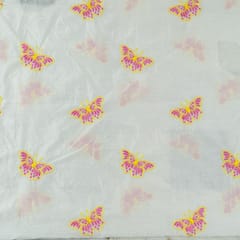 Cream Colour Modal Chanderi Butterfly Thread Embroidered Fabric