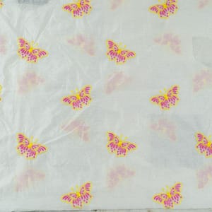 Cream Colour Modal Chanderi Butterfly Thread Embroidered Fabric