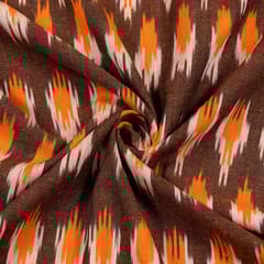 BROWN WITH ORANGE SHADE IKAT fabric