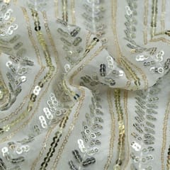 White Colour Dyeable Georgette Embroidered Fabric