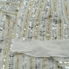 White Colour Dyeable Georgette Embroidered Fabric