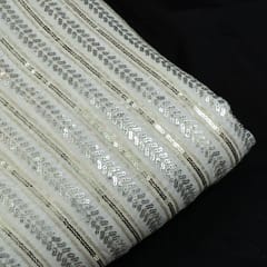 White Colour Dyeable Georgette Embroidered Fabric