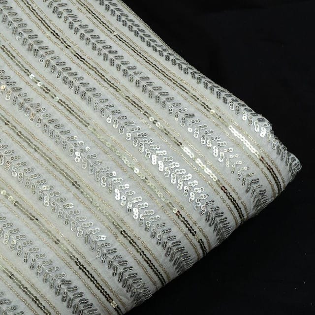 White Colour Dyeable Georgette Embroidered Fabric