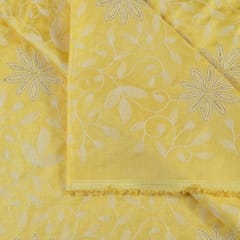Yellow Colour Dola Silk Embroidered Fabric