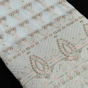 White Colour Dyeable Georgette Embroidered Fabric