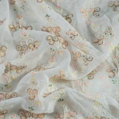 White Colour Dyeable Georgette Embroidered Fabric