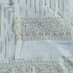White Colour Dyeable Chinon Chiffon Embroidered Fabric
