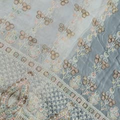 White Colour Dyeable Georgette Embroidered Fabric