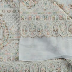 White Colour Dyeable Georgette Embroidered Fabric