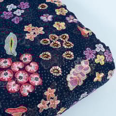 Navy Blue Colour Georgette Embroidered Fabric