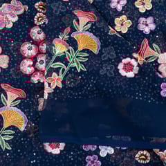 Navy Blue Colour Georgette Embroidered Fabric