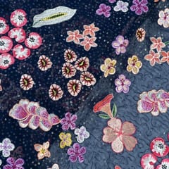 Navy Blue Colour Georgette Embroidered Fabric