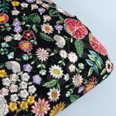 Black Colour Georgette Embroidered Fabric