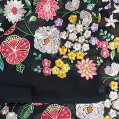 Black Colour Georgette Embroidered Fabric